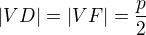 $|VD|=|VF|=\frac p2 $