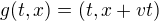 $g(t,x)=(t,x+vt)$