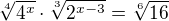 $\sqrt[4]{4^x} \cdot \sqrt[3]{2^{x - 3}} = \sqrt[6]{16}$