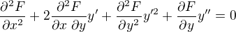 kopírovat do textarea $\frac{\partial ^{2}F}{\partial x^{2}}+2\frac{\partial ^2F}{\partial x \;\partial y}y'+\frac{\partial ^{2}F}{\partial y^{2}}y'^{2}+\frac{\partial F}{\partial y}y''=0$