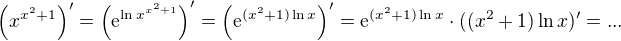 $\left(x^{x^2+1}\right)' = \left(\mathrm{e}^{\ln x^{x^2+1}}\right)' = \left(\mathrm{e}^{(x^2+1)\ln x}\right)' = \mathrm{e}^{(x^2+1)\ln x} \cdot ((x^2+1)\ln x)' = ...$