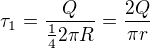 kopírovat do textarea $\tau _1=\frac{Q}{\frac{1}{4}2\pi R}=\frac{2Q}{\pi r}$