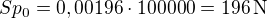 $Sp_0=0,00196\cdot100000=196\,\mbox{N}$