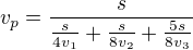 $v_p=\frac{s}{\frac{s}{4v_1}+\frac{s}{8v_2}+\frac{5s}{8v_3}}$