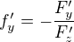 $f'_y=-\frac{F'_y}{F'_z}$