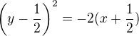 $\(y-\frac 12\)^2=-2(x+\frac 12)$