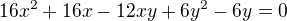 $16x^{2}+16x-12xy+6y^{2}-6y=0$