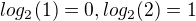 $log_2(1) = 0, log_2(2) = 1$
