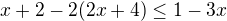 kopírovat do textarea $x+2-2(2x+4)\le 1-3x$