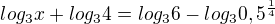 $log_{3}x+log_{3}4=log_{3}6-log_{3}{0,5^{\frac{1}{4}}}$