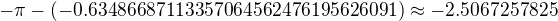 $-\pi - (-0.63486687113357064562476195626091)\approx -2.5067257825$