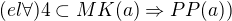 $(el\forall ) 4\subset MK(a)\Rightarrow PP(a))$