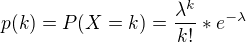 kopírovat do textarea $p(k) = P(X=k) = \frac{\lambda^k}{k!}*e^{-\lambda}$
