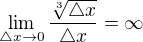 $\lim_{\triangle x\to0}\frac{\sqrt[3]{\triangle x}}{\triangle x}=\infty$
