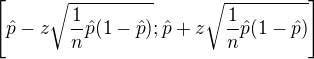 $\left[\hat p-z\sqrt{\frac1n\hat p(1-\hat p)};\hat p+z\sqrt{\frac1n\hat p(1-\hat p)}\right]$