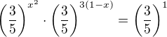 $\(\frac{3}{5}\)^{x^2}\cdot \(\frac{3}{5}\)^{3(1-x)}=\(\frac 35\)^1$