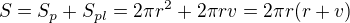kopírovat do textarea $S=S_p+S_{pl}=2\pi r^2+2\pi rv=2\pi r(r+v)$