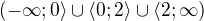 $(-\infty; 0\rangle \cup \langle 0; 2\rangle \cup \langle 2; \infty)$