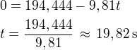 kopírovat do textarea $0=194,444-9,81t\nlt=\frac{194,444}{9,81}\,\approx\,19,82\,\rm{s}$