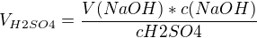 kopírovat do textarea $V_{H2SO4}=\frac{V(NaOH) * c(NaOH)}{cH2SO4}$