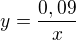 $y=\frac{0,09}{x}$