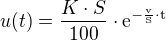$u(t)=\frac{K\cdot S}{100}\cdot\rm{e}^{-\frac{v}{S}\cdot t}$