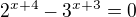 $2^{x+4}-3^{x+3}=0$