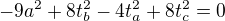 $-9a^2+8t_b^2-4t_a^2+8t_c^2=0$