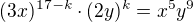 $(3x)^{17-k}\cdot (2y)^{k}=x^{5}y^{9}$