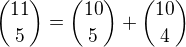 kopírovat do textarea ${11\choose5}={10\choose5}+{10\choose4}$