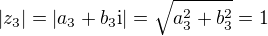 $|z_3|=|a_3+b_3\mathrm{i}|=\sqrt{a_3^{2}+b_3^{2}}=1$