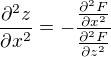 $\frac{\partial^2 z}{\partial x^2}=-\frac{\frac{\partial^2 F}{\partial x^2}}{\frac{\partial^2 F}{\partial z^2}}$