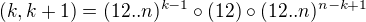 $(k,k+1)=(12..n)^{k-1}\circ(12)\circ (12..n)^{n-k+1}$