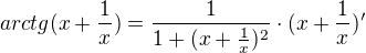 kopírovat do textarea $arctg(x+\frac{1}{x})=\frac 1 {1+(x+\frac 1 x)^2}\cdot (x+\frac 1 x)'$