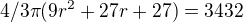 $4/3\pi(9r^2+27 r+27)=3432$