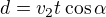 $d=v_{2}t\cos \alpha $