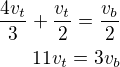 kopírovat do textarea $\frac{4v_t}{3}+\frac{v_t}{2}=\frac{v_b}{2}\\11v_t=3v_b$