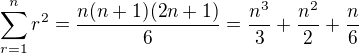 kopírovat do textarea $\sum_{r=1}^n r^2 = \frac{n(n+1)(2n+1)}{6} = \frac{n^3}{3} + \frac{n^2}{2} + \frac{n}{6} $