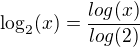 $\log_{2}(x)=\frac{log(x)}{log(2)}$