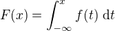 kopírovat do textarea $F(x) = \int_{-\infty}^{x} f(t) \text{ d}t$