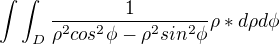 $\int\int_{D}\frac{1}{\rho^2cos^2\phi-\rho^2sin^2\phi }\rho*d\rho d\phi$