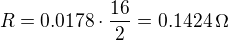 kopírovat do textarea $R=0.0178 \cdot \frac{16}{2}=0.1424\,\Omega$