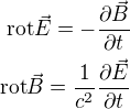 kopírovat do textarea $\mathrm{rot } \vec{E}=-\frac{\partial \vec{B}}{\partial t}\\\mathrm{rot } \vec{B}=\frac{1}{c^2}\frac{\partial \vec{E}}{\partial t}$