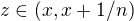 $z\in (x,x+1/n)$