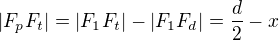 $|F_pF_t|= |F_1F_t|-|F_1F_d|=\frac d2-x$