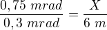 kopírovat do textarea $\frac{0,75 \ mrad}{0,3 \ mrad}=\frac{X}{6 \ m}$
