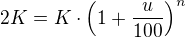 $2K=K\cdot\(1+\frac{u}{100}\)^n$