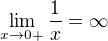 $\lim_{x\to0+}\frac{1}{x}=\infty $