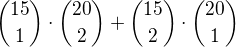 kopírovat do textarea ${15\choose1}\cdot{20\choose2}+{15\choose2}\cdot{20\choose1}$