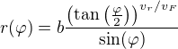 $r(\varphi)=b\frac{\(\tan\(\frac{\varphi}{2}\)\)^{v_r/v_F}}{\sin(\varphi)}$